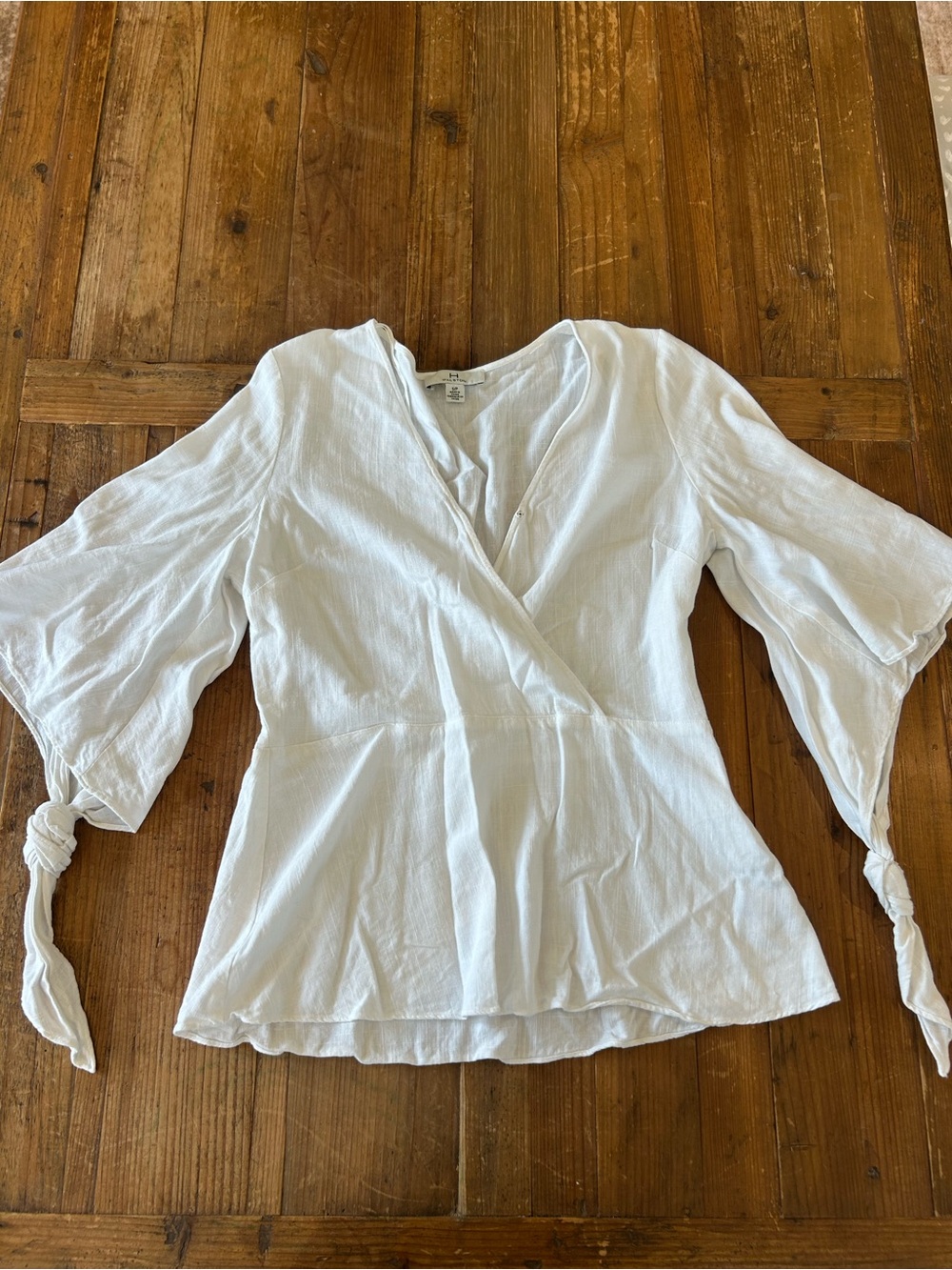 Halston Heritage White Wrap Blouse with Tie Sleeves